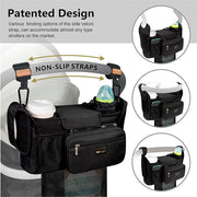 TOPDesign Universal Baby Stroller Organizer Caddy with Detachable Mesh Bag & Heightened Insulated Cup Holders & Non-Slip Secure Hooks Accessories, Fits Most Strollers (Colorful)