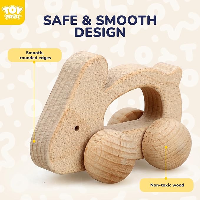 TOY Life Wooden Toys Cars, Montessori Toys for Babies 0-6-12 Months, Babies Bunny Rattle Cars for Toddlers 1-3, Wooden Baby Toys Gift 1 Year Old, Baby Boy Nursery Decor, Elephant & Rabbit Toy Car