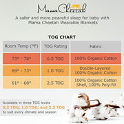 Mama Cheetah Baby Sleep Sack 2.5 TOG, Organic Cotton Baby Wearable Blanket with Two-Way Zipper, Swaddle Transition Baby Sleeping Bag for Newborn Infant Toddler Boy Girl, 12-18 Months