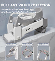 2-in-1 Toddler Potty Training Toilet Seat with Step Stool Ladder – Adjustable Height Potty Chair Urinal for Baby Boys Girls Age 1-3, Foldable Training Potty with Splash Guard & Anti-Slip Feet, Grey