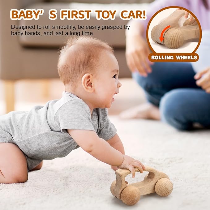 TOY Life Wooden Toys Cars, Montessori Toys for Babies 0-6-12 Months, Rattle Toy Cars for Toddlers 1-3, Christmas Wooden Baby Toys Gift 1 Year Old, Baby Boy Nursery Decor, 1 Year Old Boy Birthday Gift