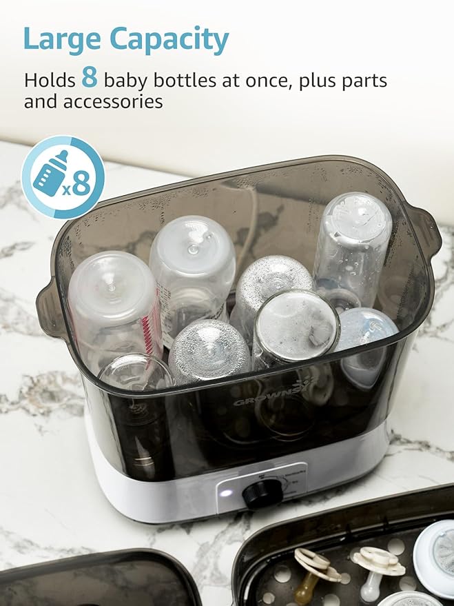 GROWNSY Adjustable 3 IN 1 Large Bottle Sterilizer and Dryer, Electric Steam Baby Bottle Sterilizer, Sanitizer for Baby Bottles & Pacifiers, Breast Pump Parts