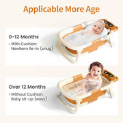 Collapsible Baby Bathtub with Soft Towel and Floating Cushion, Infant Bathtub for Newborn to Toddler (0-18 Month), Portable Baby Bath Tub for Travel (Brown Bear)