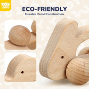 TOY Life Wooden Toys Cars, Montessori Toys for Babies 0-6-12 Months, Babies Bunny Rattle Cars for Toddlers 1-3, Wooden Baby Toys Gift 1 Year Old, Baby Boy Nursery Decor, Elephant & Rabbit Toy Car