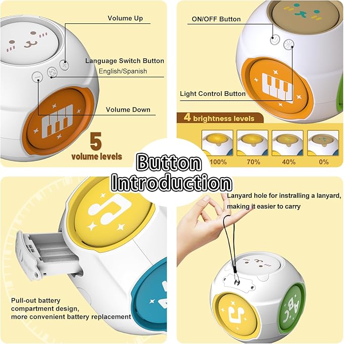 Bilingual Educational Baby Toy - Musical Learning Cube Baby Sensory Cube 6-in-1 with Lights Music for 6-18 Months, Toddler Activity Toy for Home Travel First Birthday Gift for 1 Year Old Boys Girls