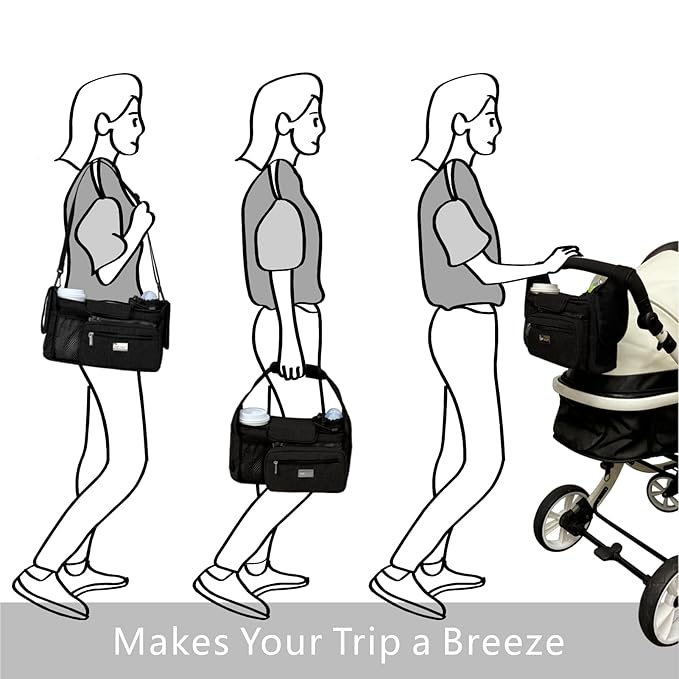 TOPDesign Universal Baby Stroller Organizer Caddy with Detachable Mesh Bag & Heightened Insulated Cup Holders & Non-Slip Secure Hooks Accessories, Fits Most Strollers (Colorful)