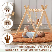 Razee Wooden Baby Play Gym Activity Mat, Leaf Shaped Play Mat Baby Gym with 6 Hanging Sensory Toys Foldable Baby Gym Newborn Infant Baby Use