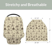 Vintage Cowboy Car Seat Cover for Baby Western Horses Boots Hats Guitar Stretchy 5-in-1 Covers Adjustable Car Canopy Breastfeeding Cover Country Western Breathable Nursing Cover-Up