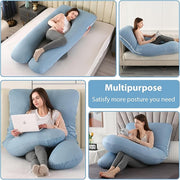 Amagoing Cooling Pregnancy Pillow for Sleeping, U Shaped Maternity Full Body Pillow for Women with Hip, Leg, Back Pain Support, Removable Cooling Cover Included (Light Blue)
