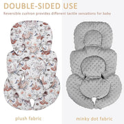 Infant Car Seat Insert, Car Seat Head Support Baby Girls Boys, Soft & Reversible Newborn Carseat Insert Cushion with 2 Strap Covers, for Stroller, Swing, Bouncer (Gray Animals)