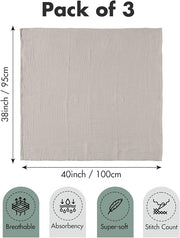 Muslin Swaddle Blankets for Newborn, 3 Pack Breathable Soft Receiving Blanket, Large 38 x 40 inches Swaddle Wrap Burping Clothes, Essentials Infant Shower Items, Toddler Gift (Bright Colors)