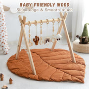 Razee Wooden Baby Play Gym Activity Mat, Leaf Shaped Play Mat Baby Gym with 6 Hanging Sensory Toys Foldable Baby Gym Newborn Infant Baby Use