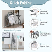 BABY JOY Baby Bathtub with Changing Table, Foldable Infant Diaper Changing Station with Storage Tray, Waterproof Pad, Portable Newborn Nursery Organizer Bath Stand with 4 Universal Wheels (Gray)