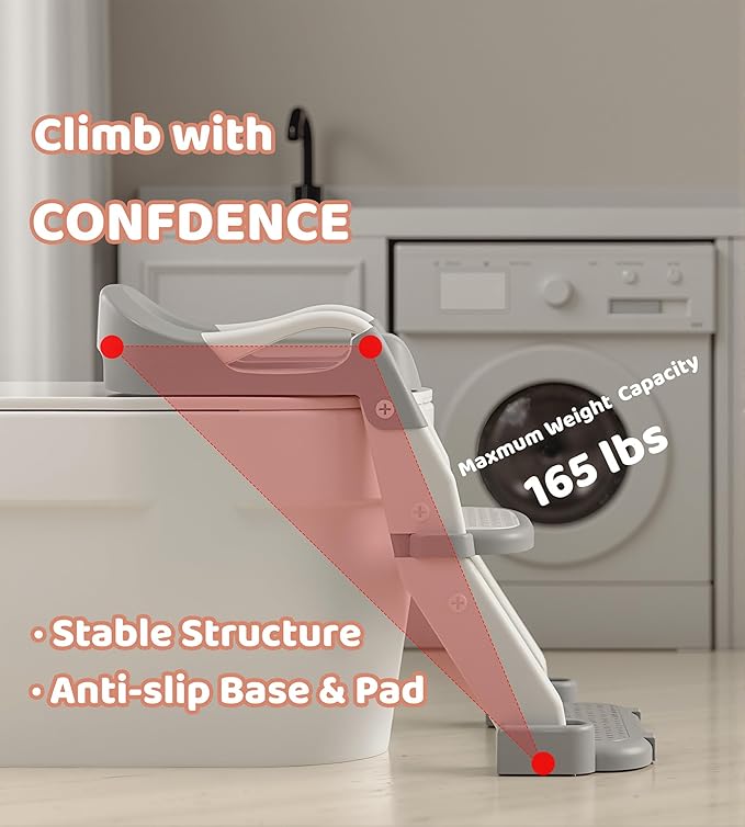 2-in-1 Toddler Potty Training Toilet Seat with Step Stool Ladder – Adjustable Height Potty Chair Urinal for Baby Boys Girls Age 1-3, Foldable Training Potty with Splash Guard & Anti-Slip Feet, Grey