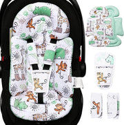 Infant Car Seat Insert, Enlarged Head Support for Baby Carseat, Reversible Newborn Insert with 3 Strap Covers, 2-in-1 Baby Car Seat Cushion for Stroller, Swing, Bouncer, Rocker - Blue Giraffe
