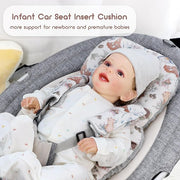 Infant Car Seat Insert, Car Seat Head Support Baby Girls Boys, Soft & Reversible Newborn Carseat Insert Cushion with 2 Strap Covers, for Stroller, Swing, Bouncer (Gray Animals)