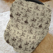 Vintage Cowboy Car Seat Cover for Baby Western Horses Boots Hats Guitar Stretchy 5-in-1 Covers Adjustable Car Canopy Breastfeeding Cover Country Western Breathable Nursing Cover-Up
