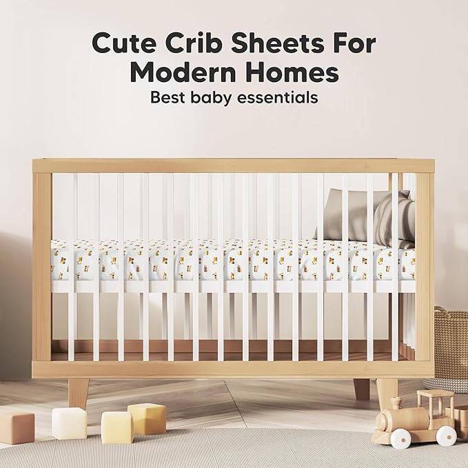 KeaBabies 2-Pack Organic Crib Sheets for Boys, Girls - 52x28 Fitted Crib Mattress Sheet Neutral, Breathable Jersey Cotton Cover for Baby Bed, Toddler Mattress, Soft & Cute Prints (Construction)