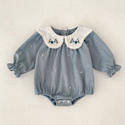Western-style Embroidered-collar Long-sleeve Romper For Baby Girls
