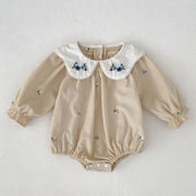 Western-style Embroidered-collar Long-sleeve Romper For Baby Girls