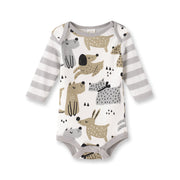 Puppy Dog Print Baby Bodysuit – Cotton Stripe Sleeve