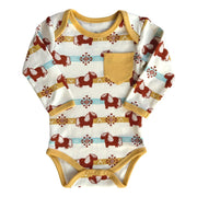 Organic Cotton Baby Bodysuit – GOTS Certified Long Sleeve Newborn Onesie – Aztec Pony