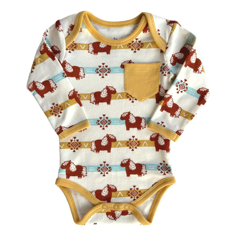Organic Cotton Baby Bodysuit – GOTS Certified Long Sleeve Newborn Onesie – Aztec Pony