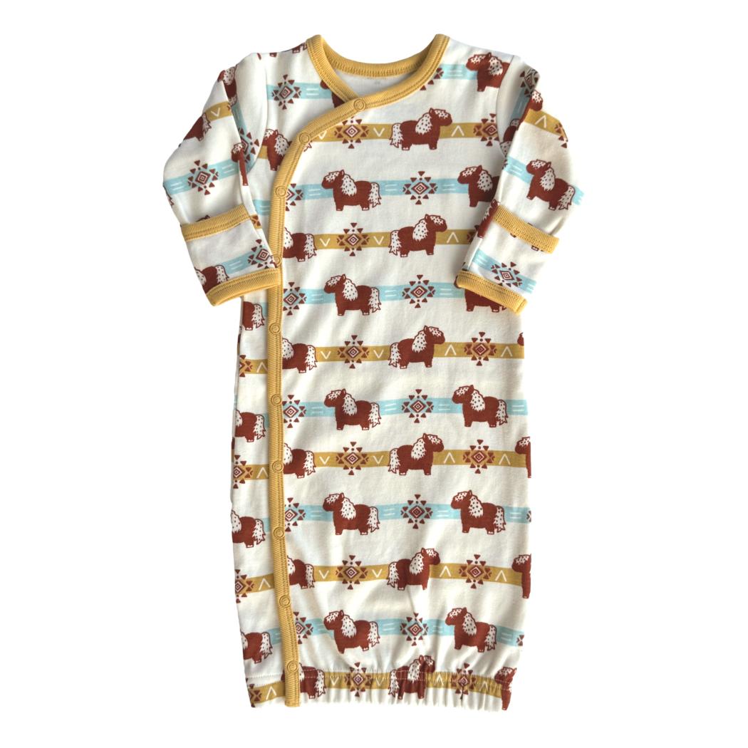 Organic Cotton Baby Gown – GOTS Certified Newborn Sleep Gown – Aztec Pony