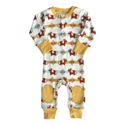 Organic Cotton Baby Crawler – GOTS Certified Infant Footie Outfit – Aztec Pony