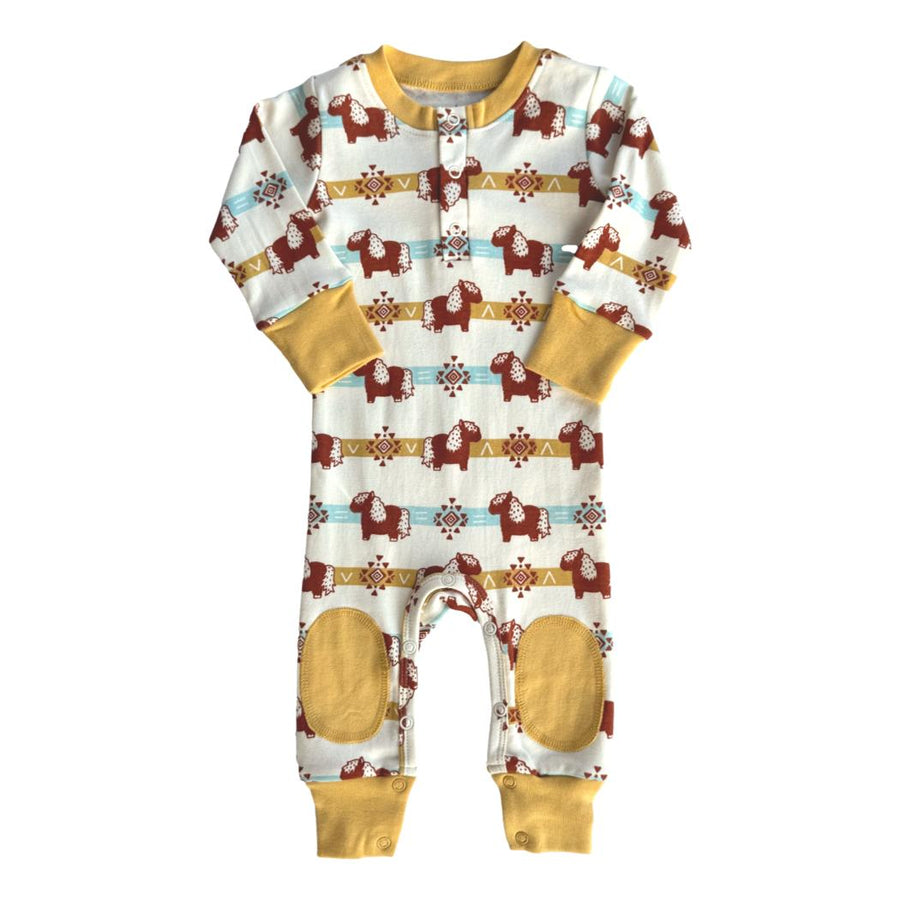 Organic Cotton Baby Crawler – GOTS Certified Infant Footie Outfit – Aztec Pony