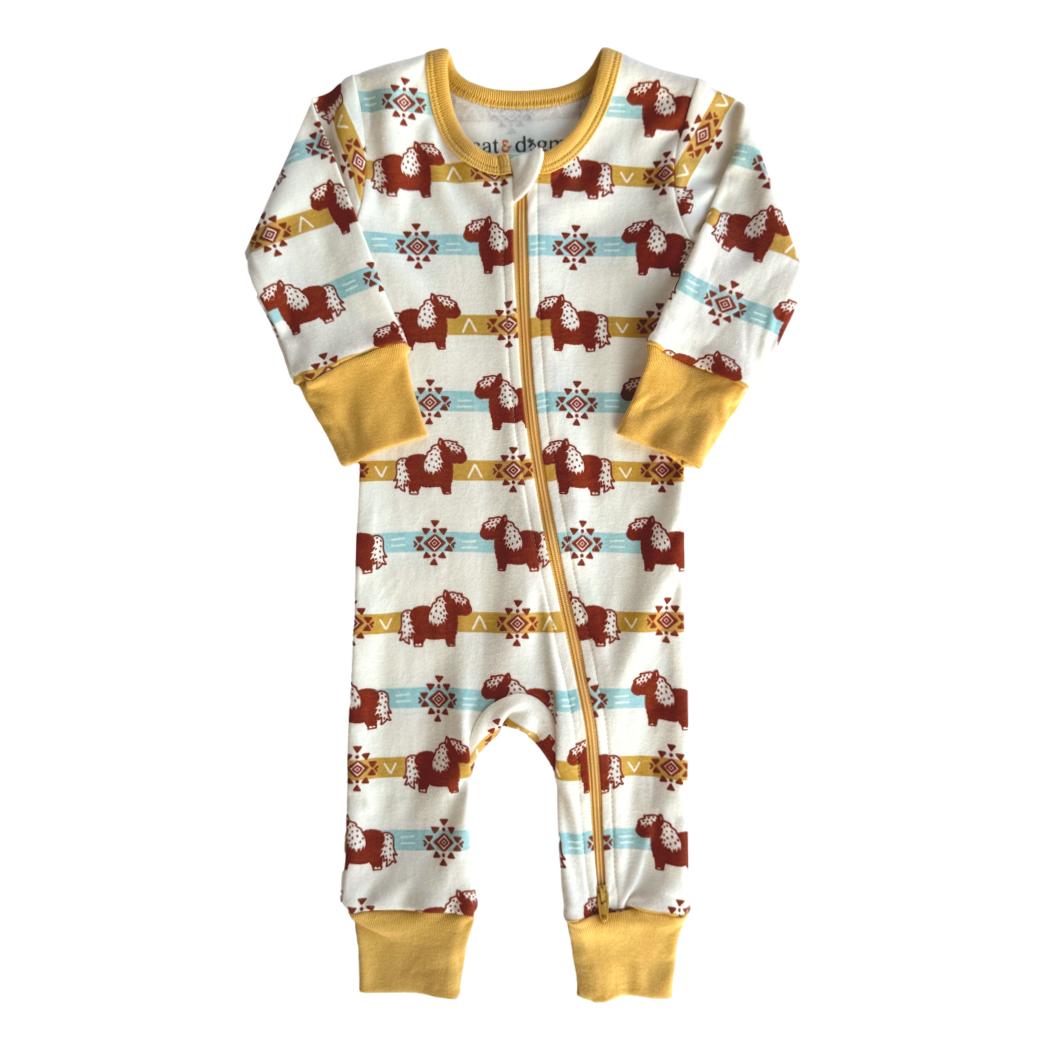 Organic Cotton Baby Zippy Pajamas – GOTS Certified Newborn Sleeper – Aztec Pony
