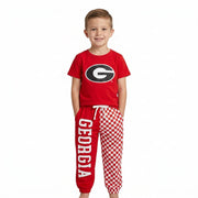 Short sleeves red G top plaid pants kids boys team outfits