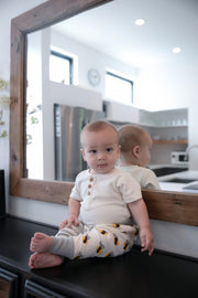 GOTS Certified Natural Henley Short Sleeve Bodysuit + Coconut Buttons