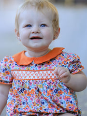 Fall Floral Smocked Petals Collar Girls Bubble Romper