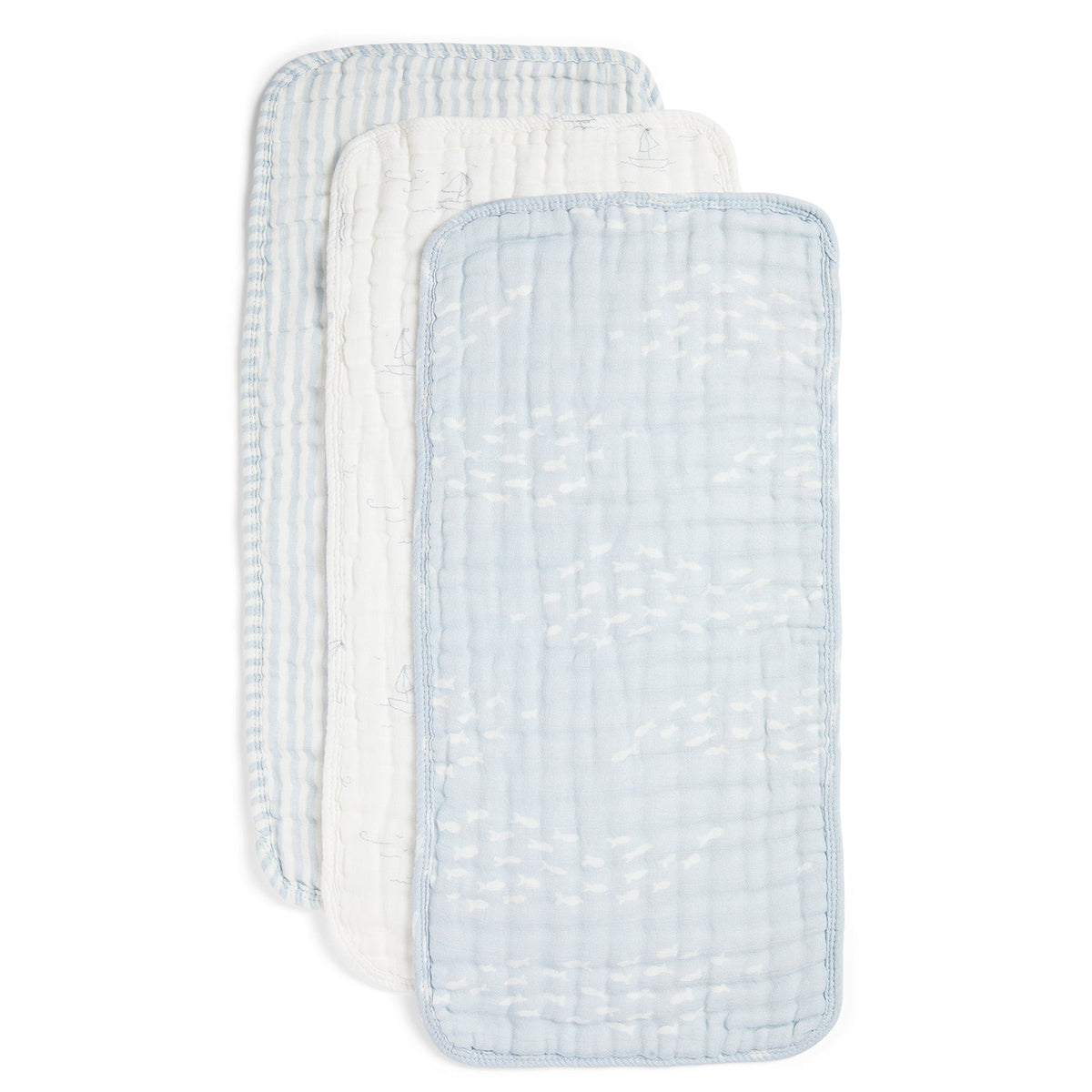 ORGANIC MUSLIN BURP CLOTHS, 3 PACK (POWDER BLUE + CREAM)