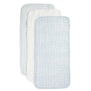 ORGANIC MUSLIN BURP CLOTHS, 3 PACK (POWDER BLUE + CREAM)