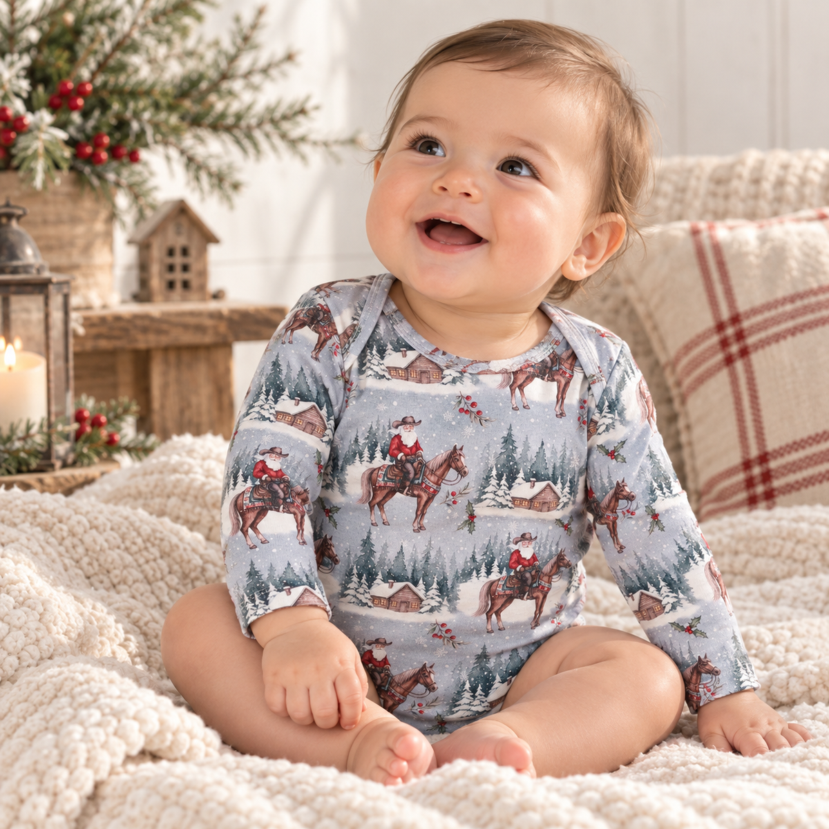 Bamboo Baby Bodysuit - Western Cowboy Christmas