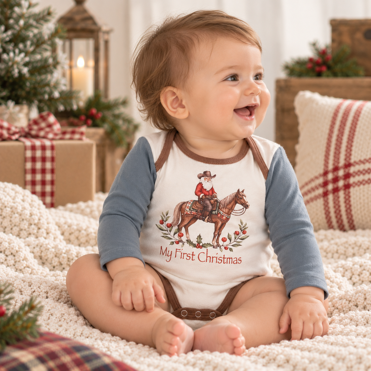 My First Christmas Cowboy Baby Bodysuit - Cotton Rib