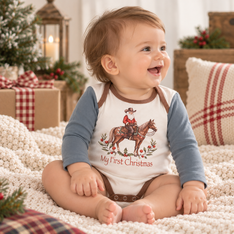My First Christmas Cowboy Baby Bodysuit - Cotton Rib