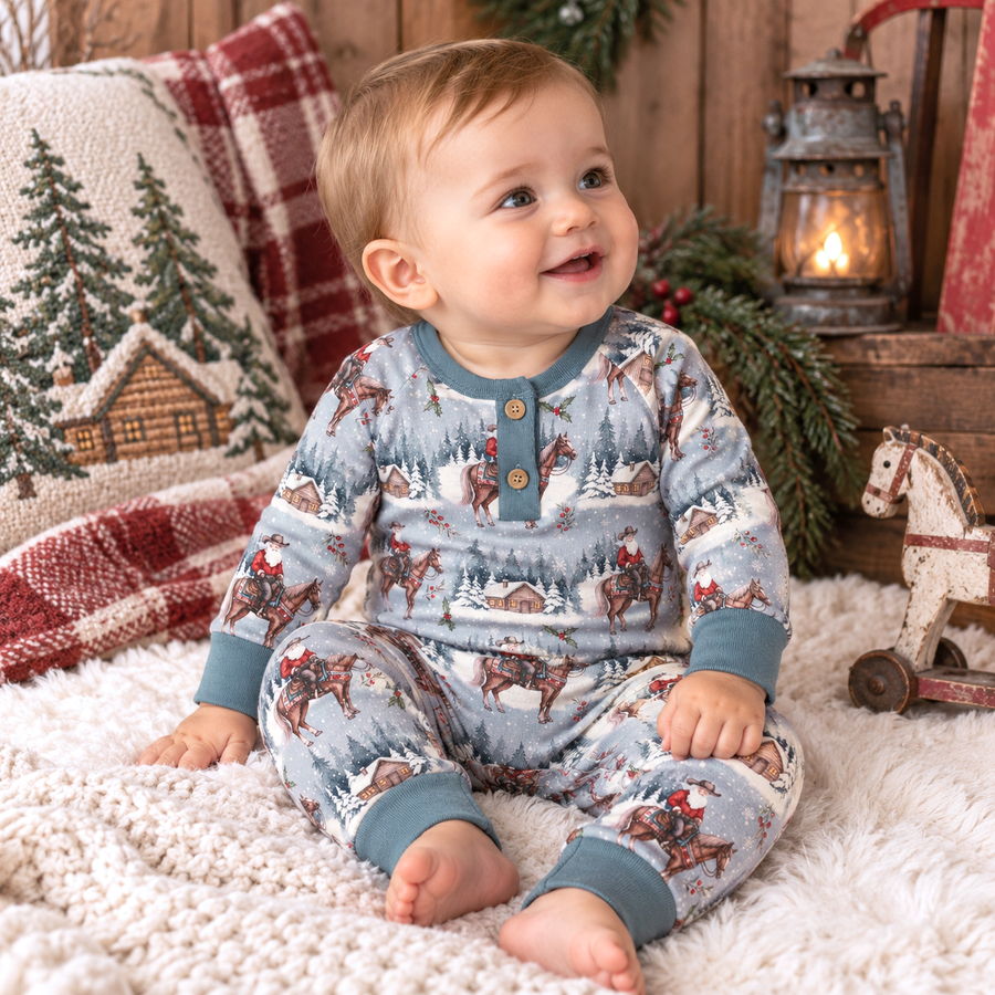 Cowboy Christmas Henley Romper - Bamboo Babywear