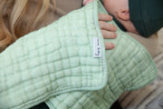 ORGANIC MUSLIN BURP CLOTHS, 3 PACK (PISTACHIO + CREAM)