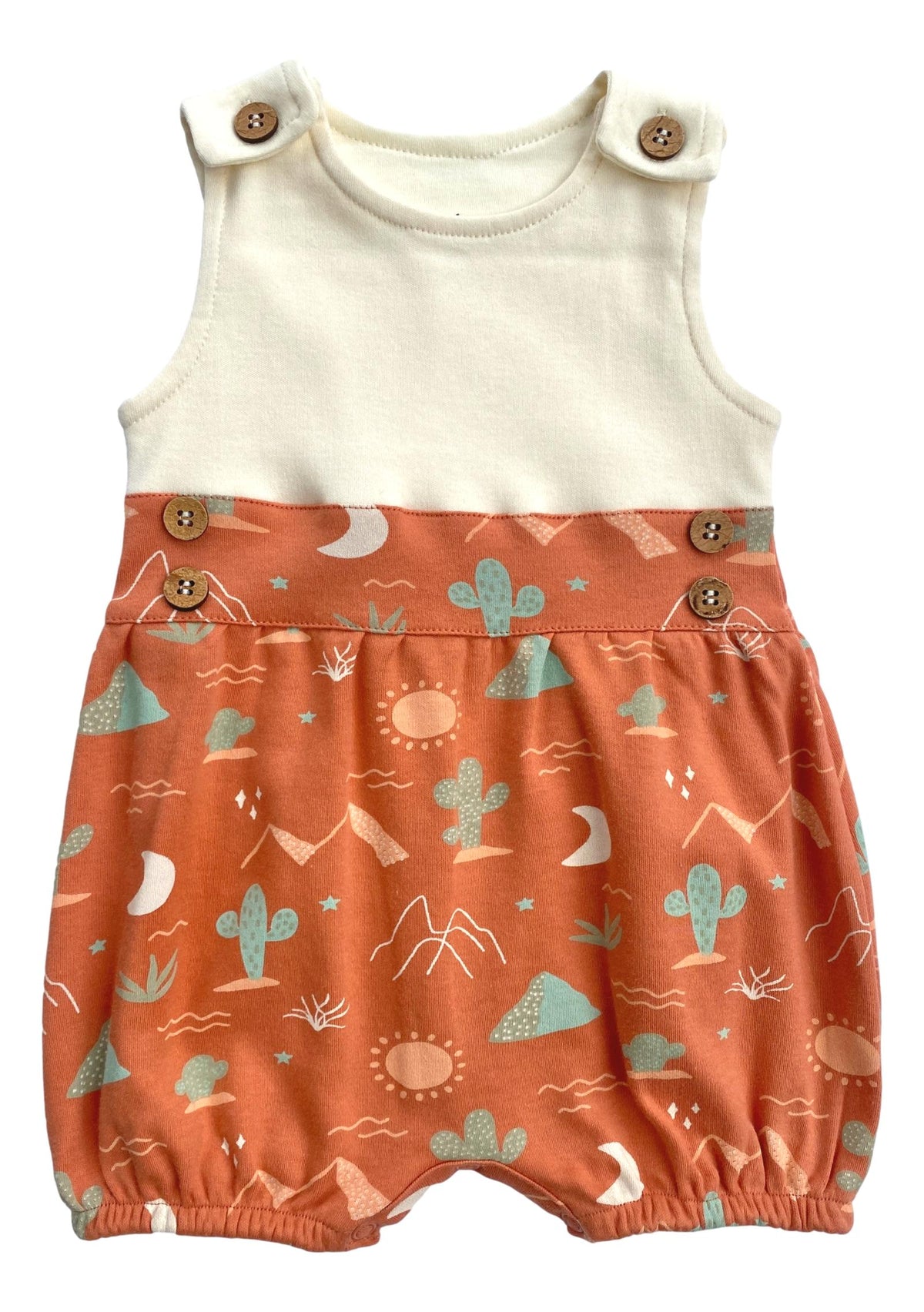 Organic Cotton Baby Bubble Romper – GOTS Certified Infant Outfit – Desert