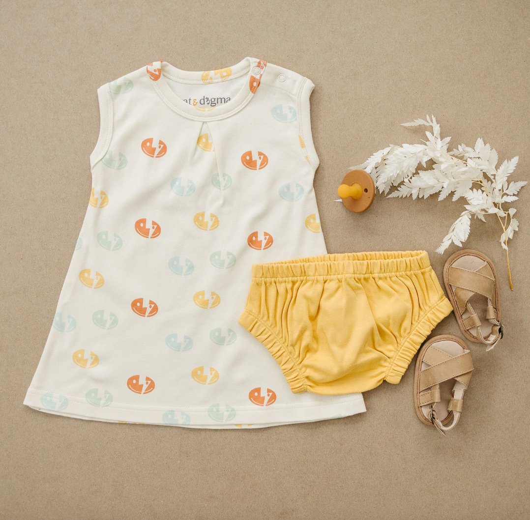 Organic Cotton Baby Dress with Bloomers – GOTS Certified Baby Girl Outfit – Smiley Bolts