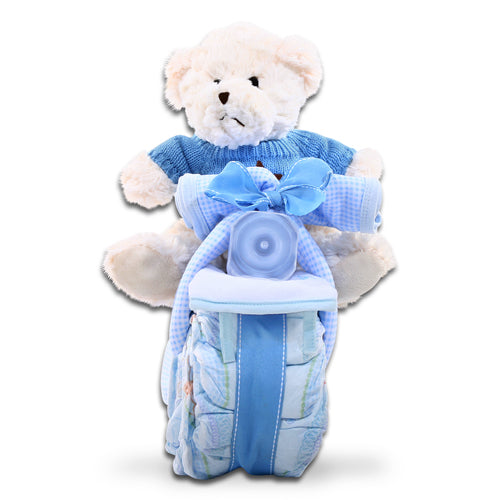 Blue Motorcycle Diaper Cake Baby Gift Basket