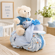 Blue Motorcycle Diaper Cake Baby Gift Basket