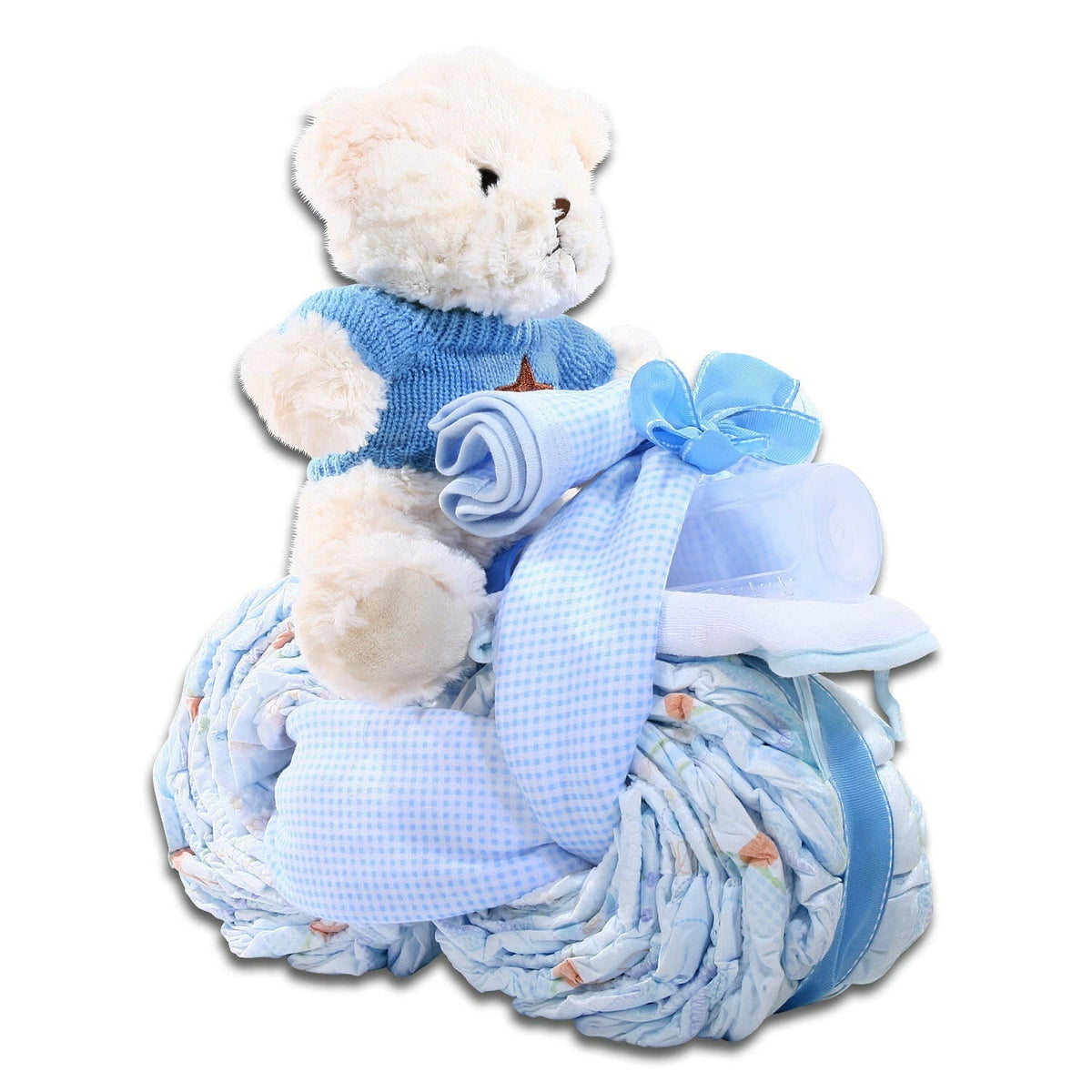 Blue Motorcycle Diaper Cake Baby Gift Basket