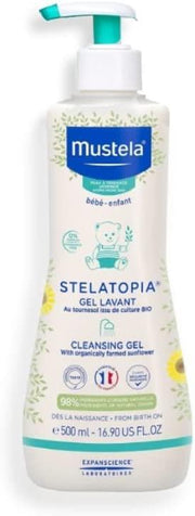 Mustela Stelatopia Cleansing Gel for Dry Skin - Natural, Vegan Baby Skincare, Gentle Cleansing for Infants