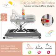 Foldable Baby Walker with Removable Seat and Adjustable Height for 6-12 Months