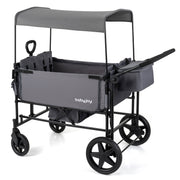 Foldable Wagon Stroller for 4 Kids with Removable Canopy and Adjustable Push