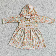Floral pumkin hoodie dress baby girls fall  cardigan